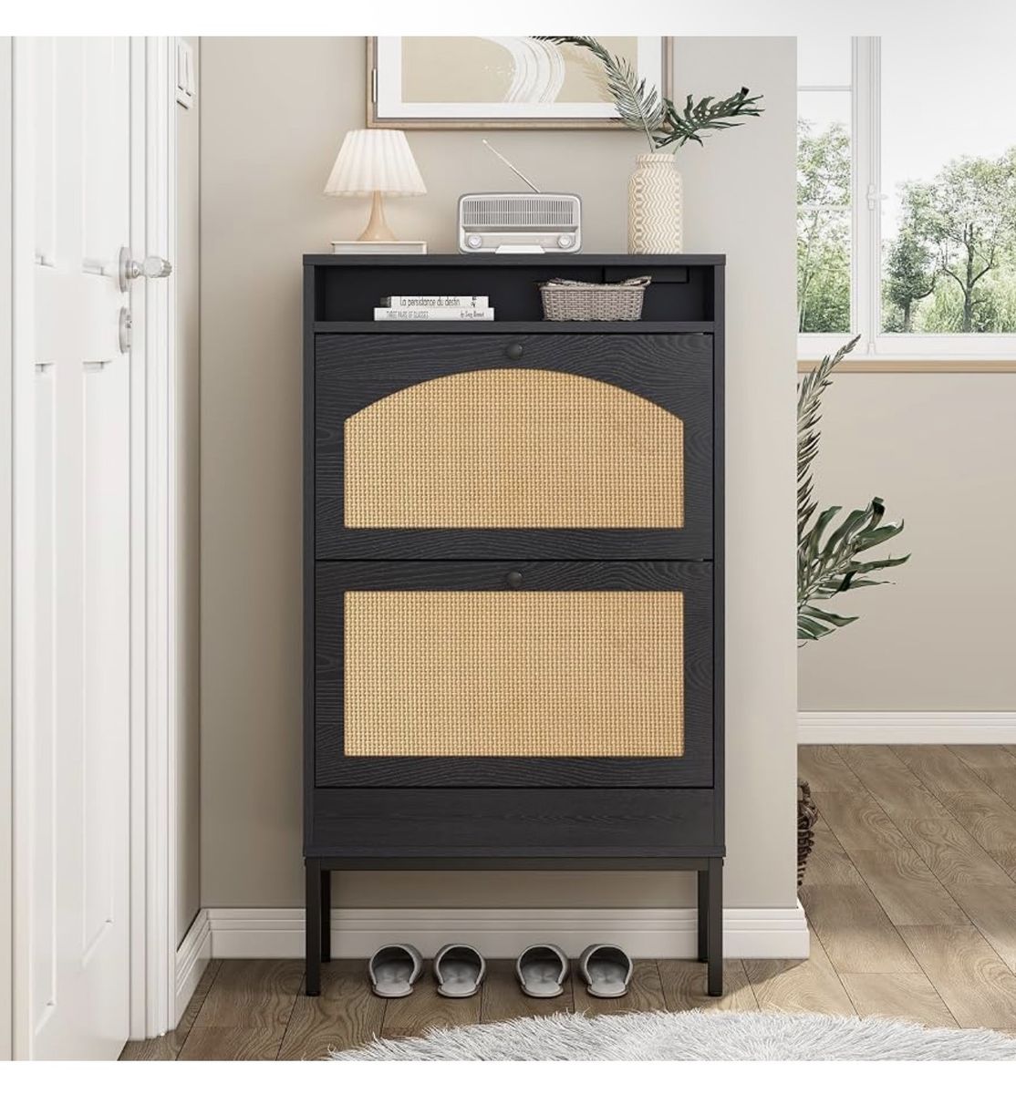 Shoe Cabinet, Slim Hidden Shoe Storage Cabinet with 2 Flip Drawers