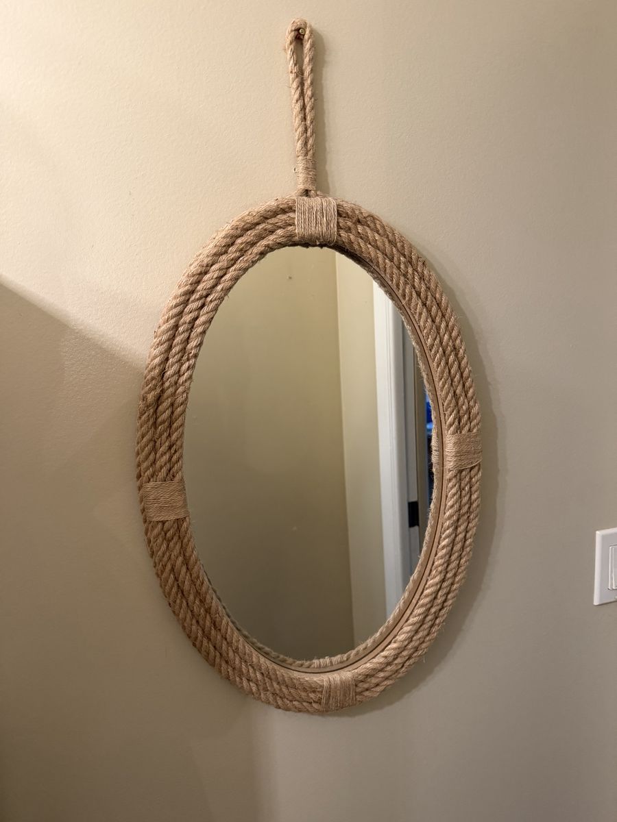 Oval Rope Framed Wall Mirror, Coastal Decor, Natural Jute, Hanging Accent Mirror
