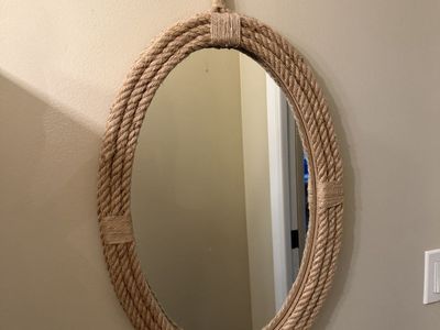 Oval Rope Framed Wall Mirror, Coastal Decor, Natural Jute, Hanging Accent Mirror