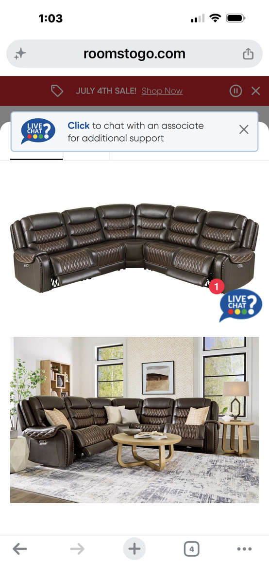 Real Leather Secrional with 4 recliners and two 2 cup storage consoles