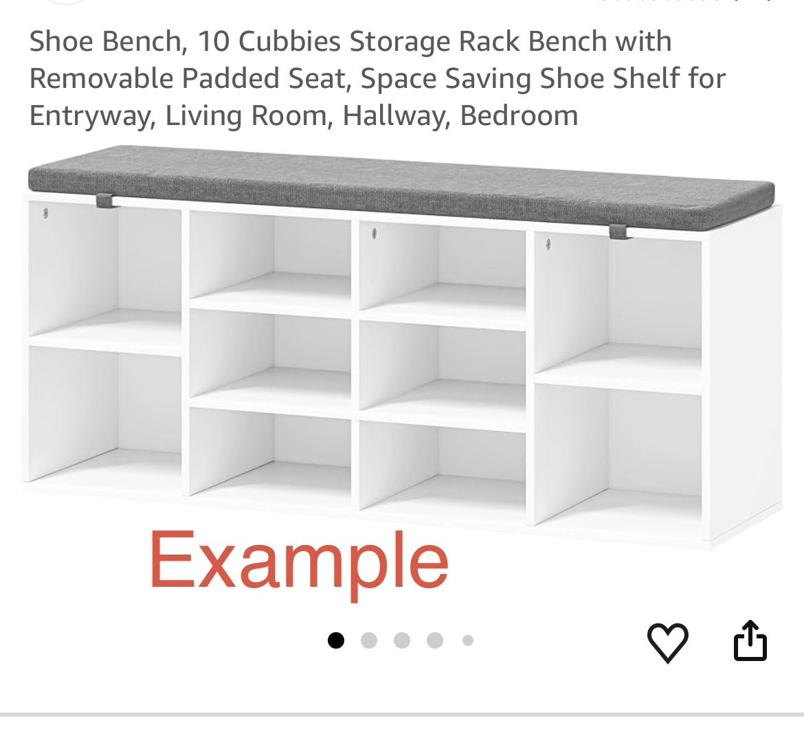 Shoe Storage Bench with 10 Cubbies and Removable Padded Seat - Black