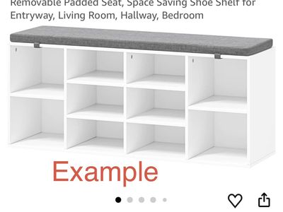 Shoe Storage Bench with 10 Cubbies and Removable Padded Seat - Black