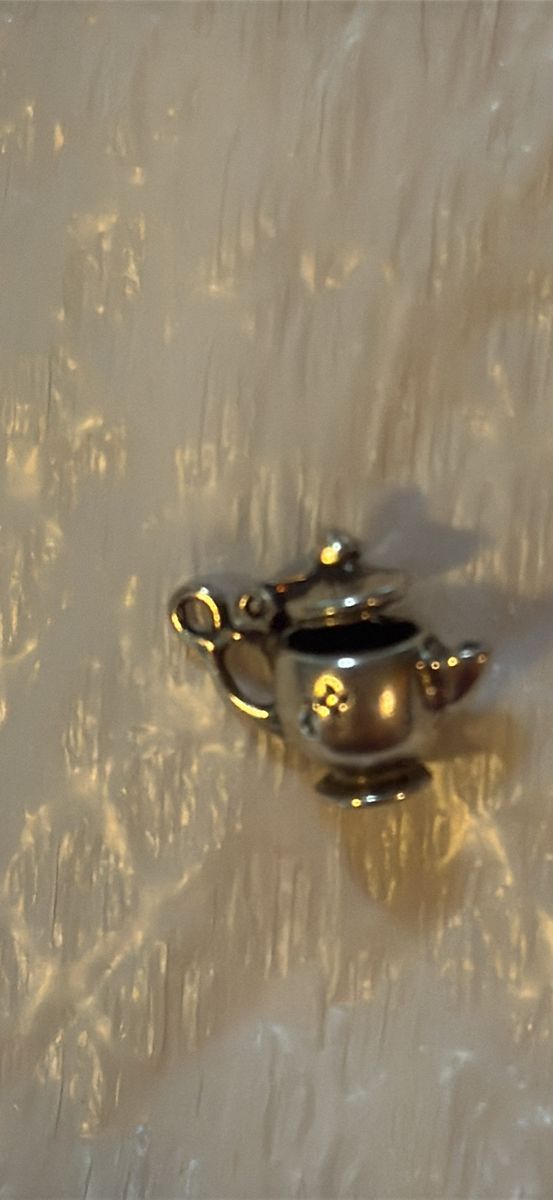 Sterling Silver Teapot Charm - Detailed Miniature Teapot with Hinged Lid