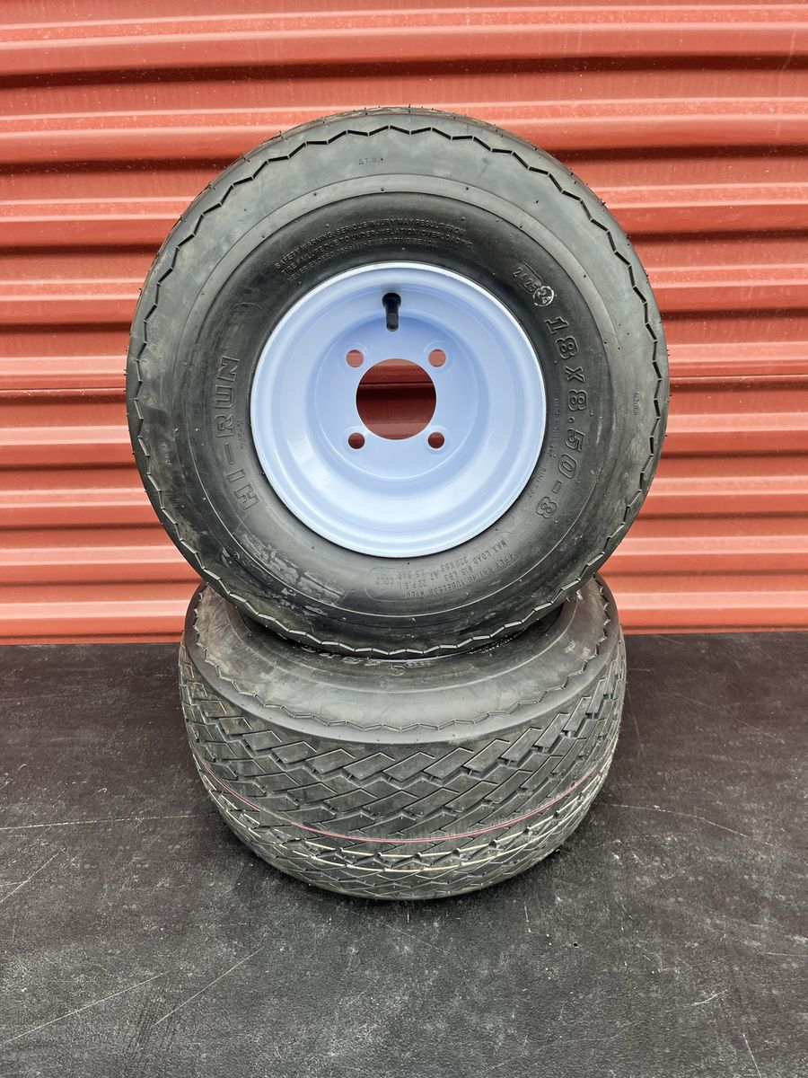 New Set of 2 18X8.5-8 Hi Run Golf Cart Tires Mounted on New White Wheels $60.00 for Both