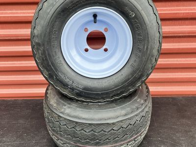 New Set of 2 18X8.5-8 Hi Run Golf Cart Tires Mounted on New White Wheels $60.00 for Both