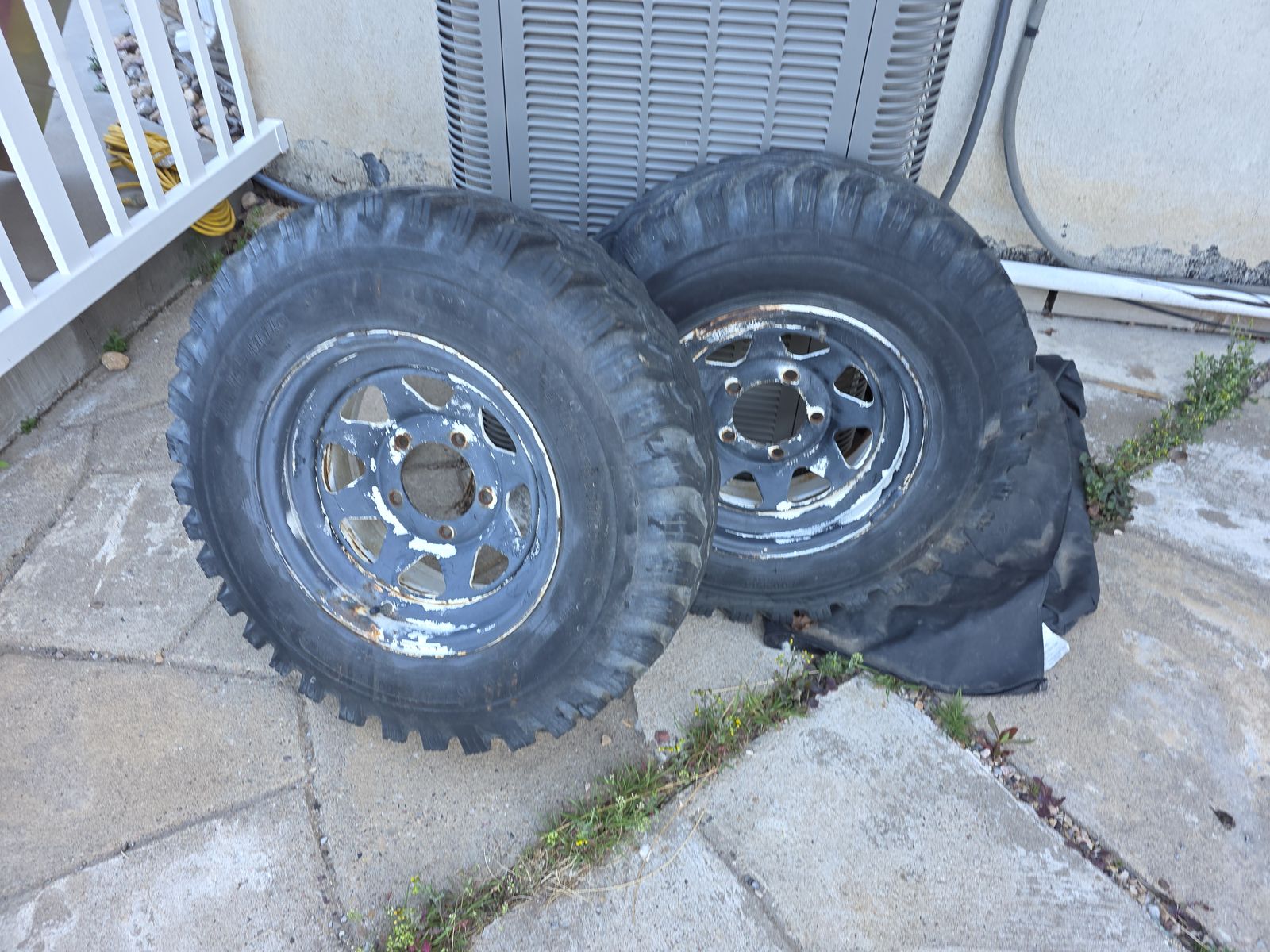 Two wheels with tires