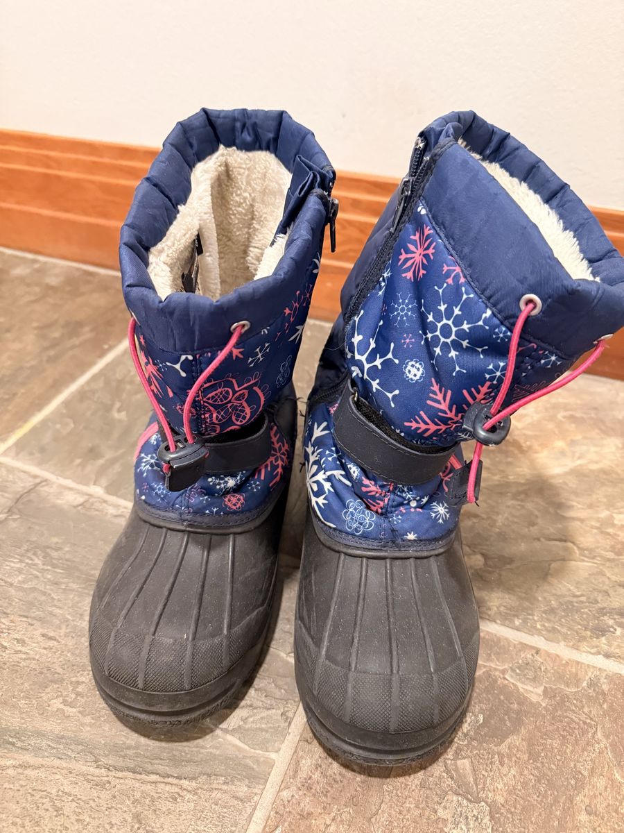 DREAM PAIRS Kids' Waterproof Snow Boots - Blue/Pink, Size 5 Winter Footwear for Girls