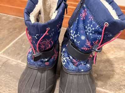 DREAM PAIRS Kids' Waterproof Snow Boots - Blue/Pink, Size 5 Winter Footwear for Girls