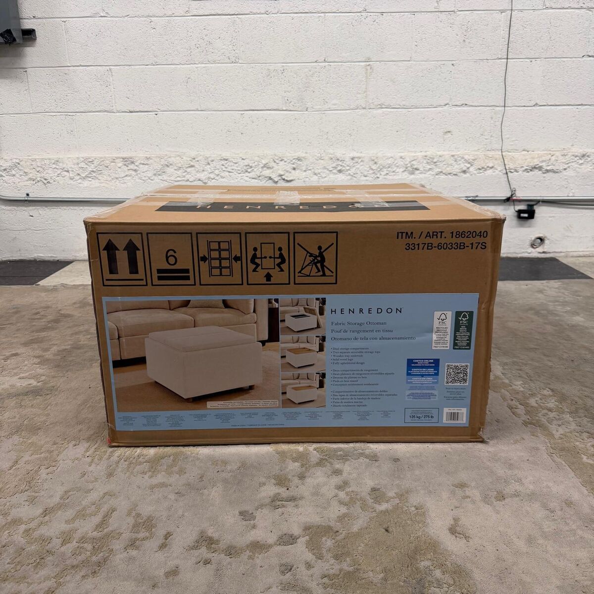 BRAND NEW!! COSTCO HENREDON SONA FABRIC STORAGE OTTOMAN W/ REVERSIBLE WOOD TRAY TOPS!!