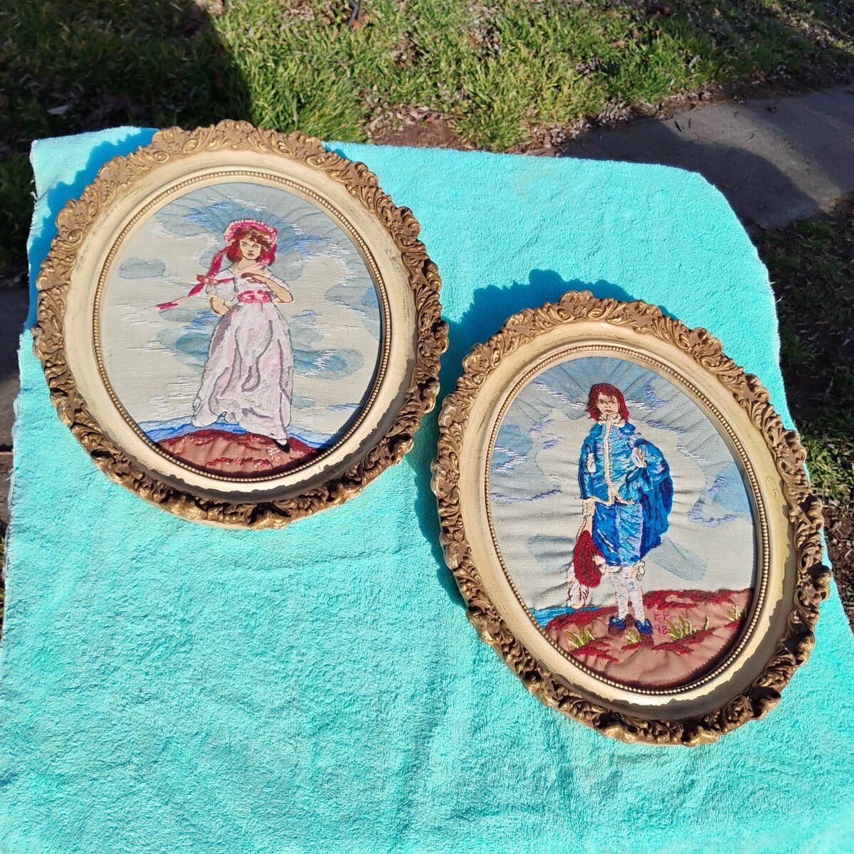 Vintage Need point Blue Boy & Pinkie Nicely Framed