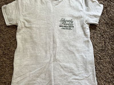Ghostly Florals Short Sleeve T-Shirt Grey, "Always Fresh! Delivered on Time!"