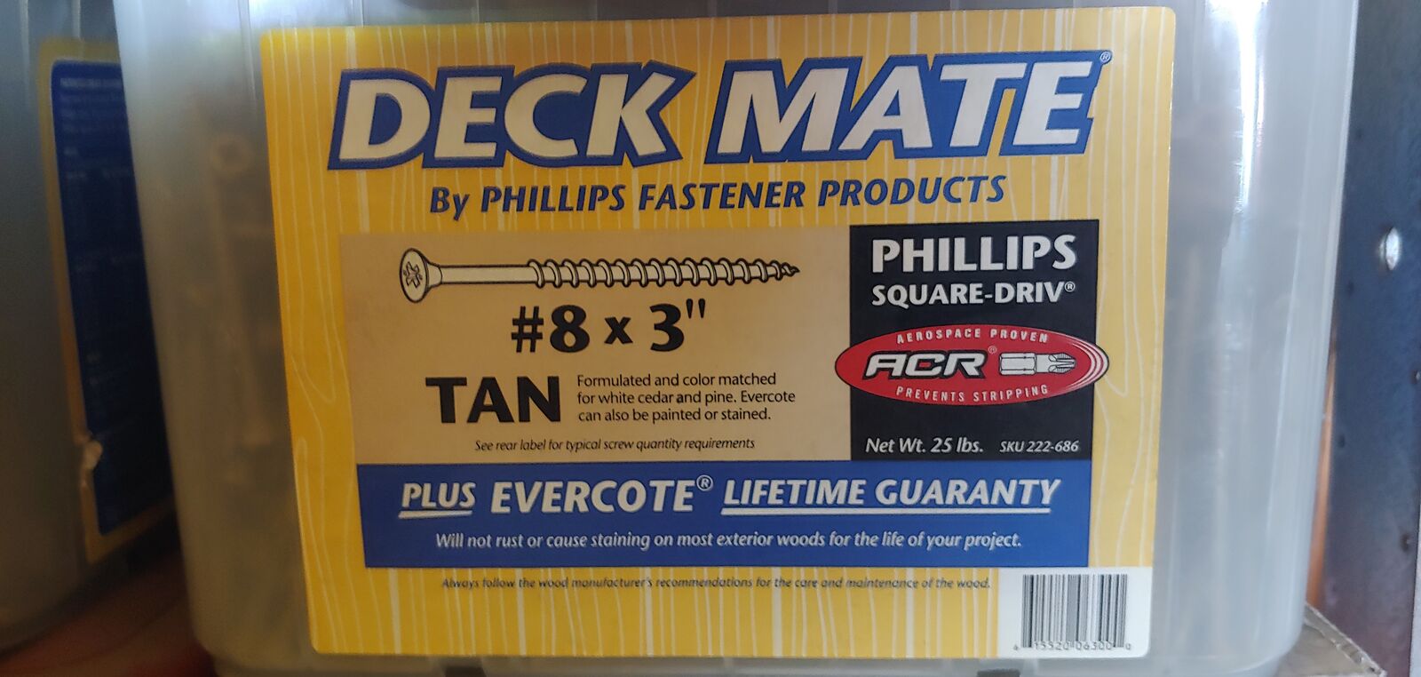 3in. deck screws, 2 3/8in. 16d, gun nails,