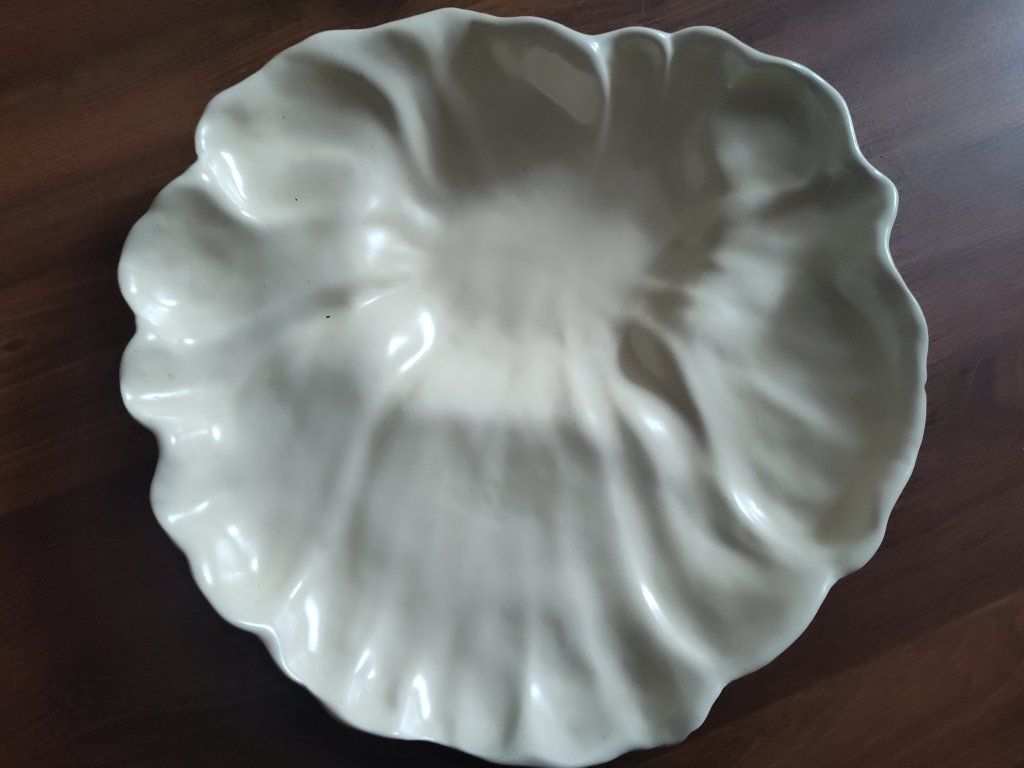 Vintage Clay Art 603-S White Ruffled Ceramic Bowl/Platter - Large Decorative Centerpiece