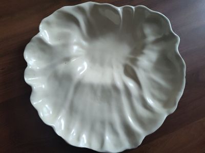 Vintage Clay Art 603-S White Ruffled Ceramic Bowl/Platter - Large Decorative Centerpiece