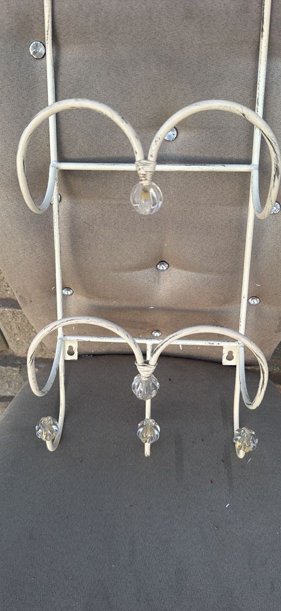 Vintage Shabby Chic White Metal Wall Mount Mail Organizer and Key Hook Rack