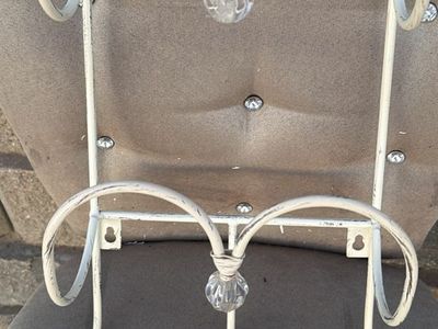 Vintage Shabby Chic White Metal Wall Mount Mail Organizer and Key Hook Rack