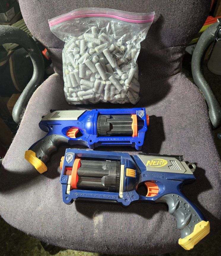 TWO modified NERF maverick revolver with darts