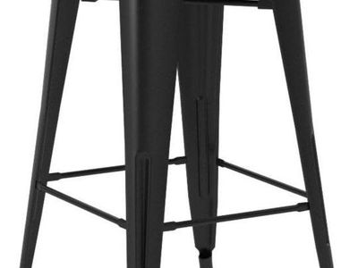 24" Matte Black Metal Bar Stool with Wood Seat & Back - 350lbs Capacity, Set of 2