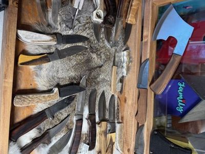 handcrafted knives with elk antler handles and speciality wood