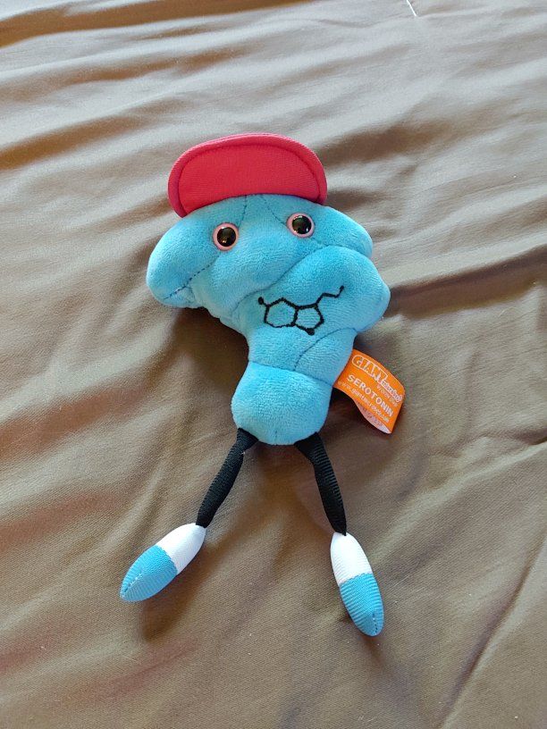Giant Microbes Serotonin Plushie - Blue Brain Chemical Stuffed Toy with Red Hat - Collectible