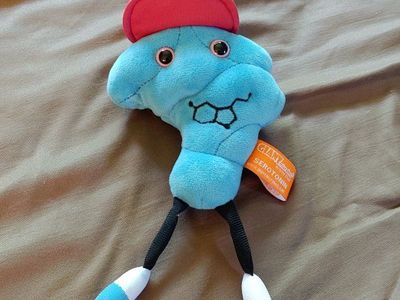 Giant Microbes Serotonin Plushie - Blue Brain Chemical Stuffed Toy with Red Hat - Collectible