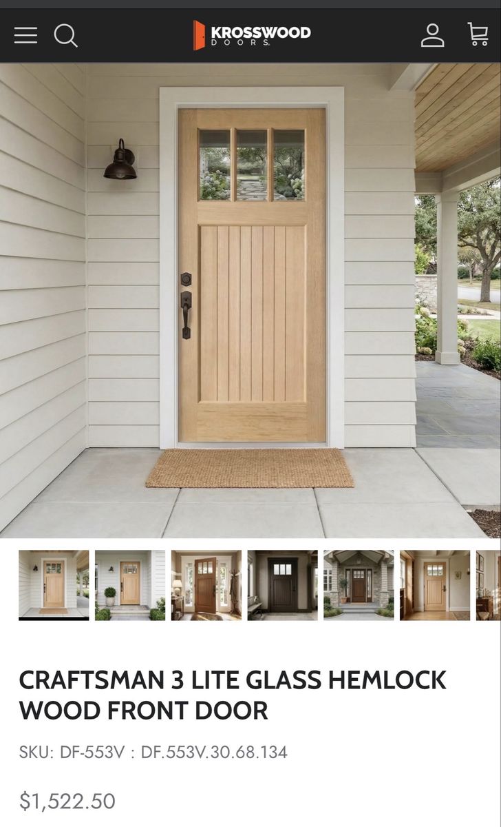 Krosswood Craftsman Hemlock Wood Front Door - 3 Lite Glass, 36"x80"x1-3/4" Thick