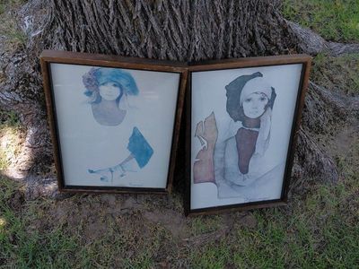 Vintage Rosamond Original Signed Art Prints - Set of 2 Framed Female Figures