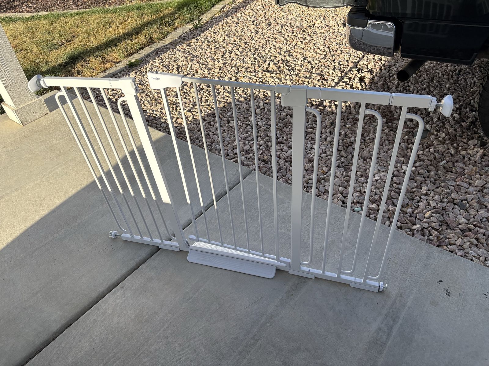 Cumbor White Adjustable Pressure Mounted Baby Gate, Wide Walk-Thru