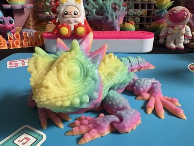 3D Printed Print Printing Rainbow Glow In The Dark Flexi Horned Lizard Reptile Dragon ADHD AUTISM Fidget Fidgets Toy Toys