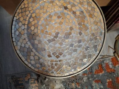 Mosaic Tile Top Round Accent Side Table with Gold Metal Frame