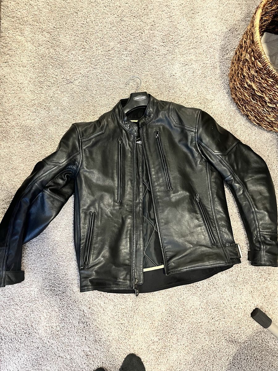 Street & Steel Black Leather Motorcycle Jacket Men's Size M - Excellent Condition