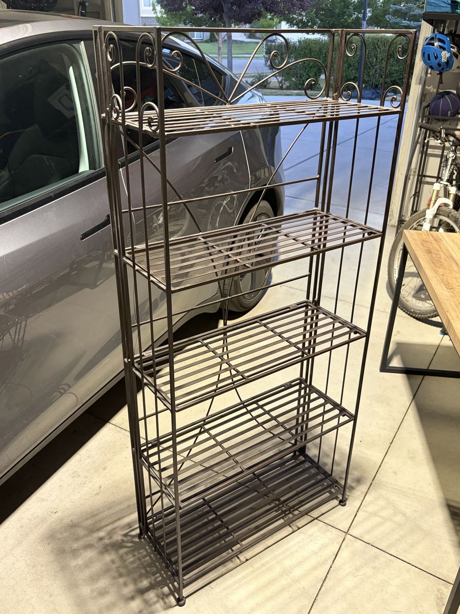Metal 5-Tier Folding Scrollwork Shelf Unit