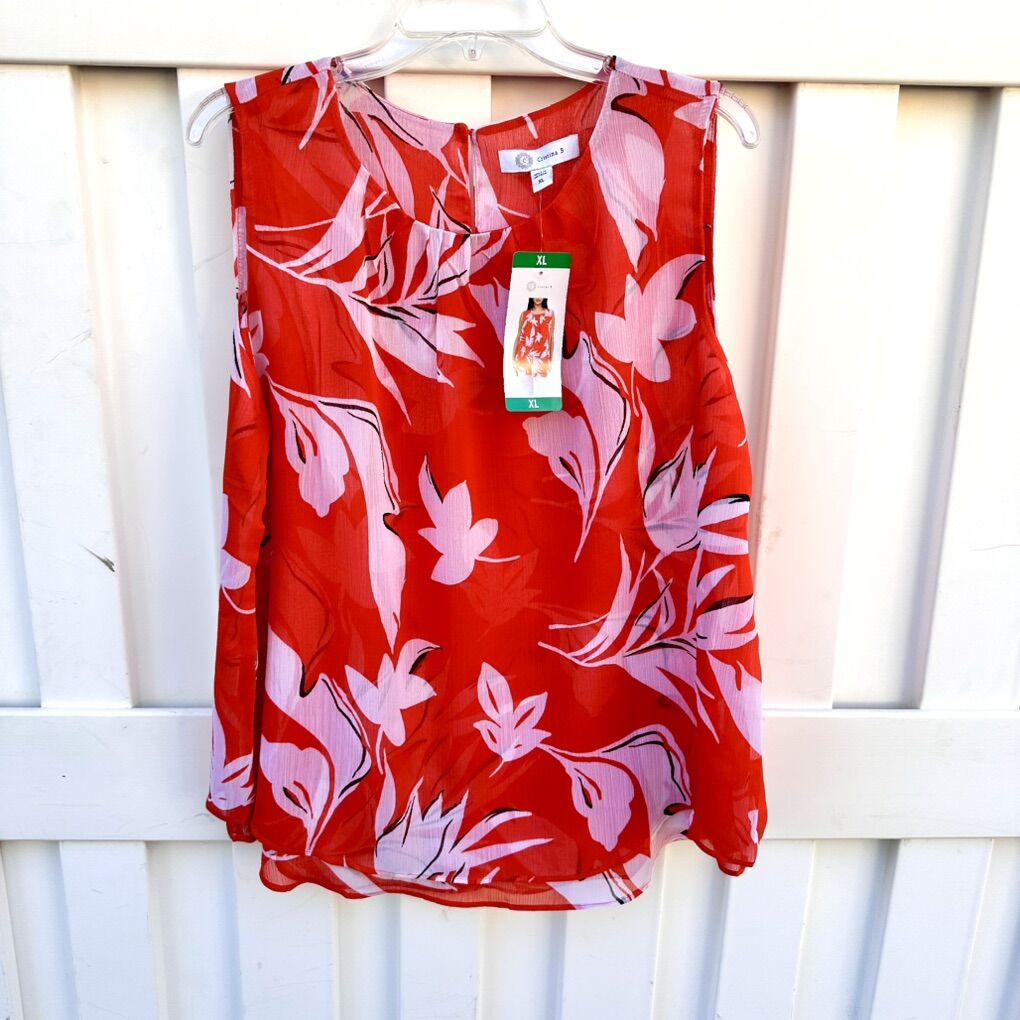 Floral Orange Sleeveless Top Blouse