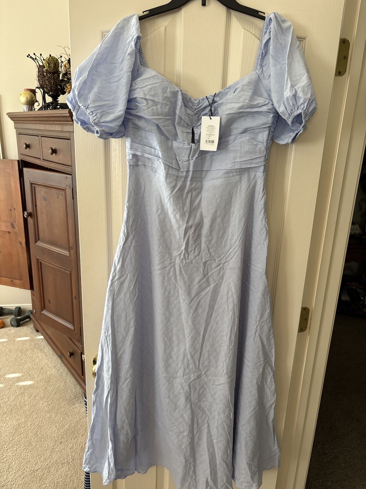 Blue linen midi dress