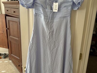 Blue linen midi dress