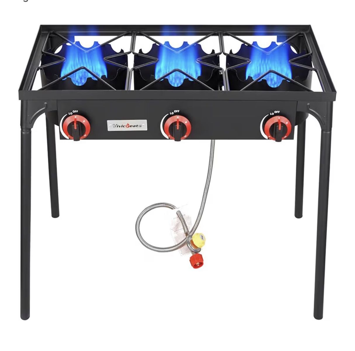 3 Burner High pressure Propane Stove, 28 Inch Tall Camping Stove with cast iron burner 105000 BTU power,