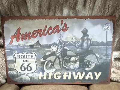 America's Highway Route 66 Metal Sign Motorcycle Barn Mail Pouch Retro Wall Decor