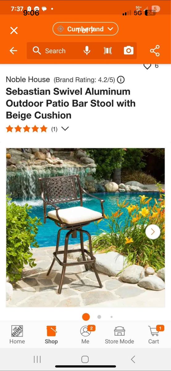 Set of 3 - Noble House Sebastian Swivel Aluminum Outdoor Patio Bar Stool with Beige Cushion