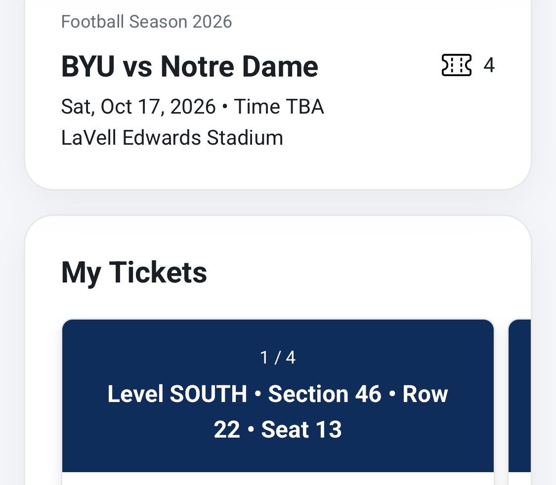 BYU vs. Notre Dame — 4 Seats Together!