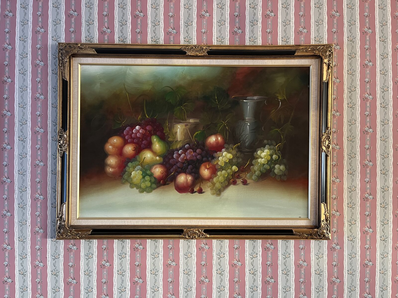 Large Original Still Life Painting w/ Ornate Wood Frame – Hand Painted