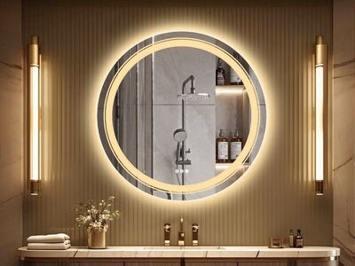 Round Frameless LED Light with 3-Color and Anti-Fog Wall Mounted Bathroom Vanity Mirror (H1)