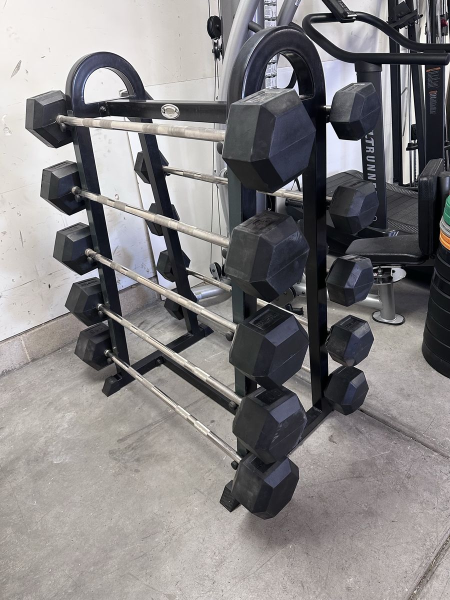 Hampton Fixed Dura-Barbells Straight 25-115 LB SET & Barbell Rack