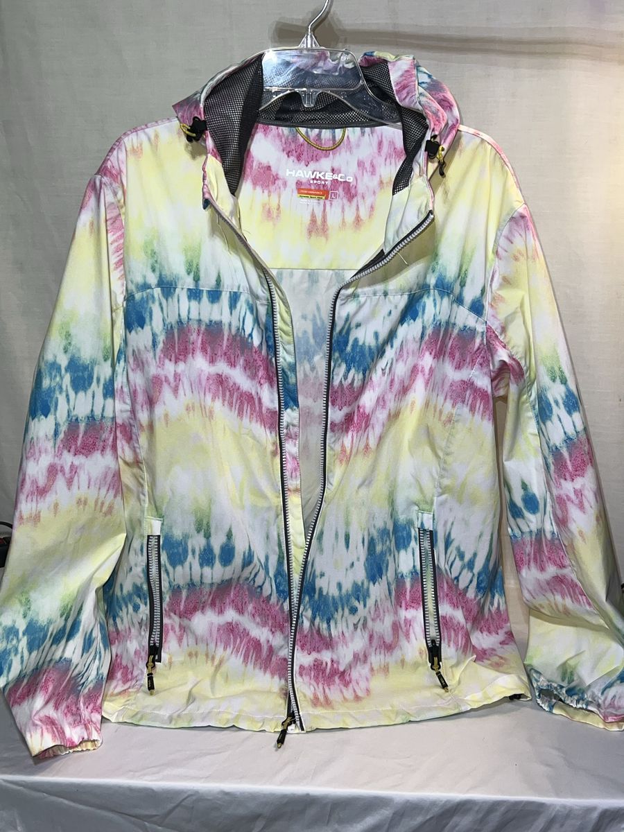 New Mens Tie-Dye Hooded Rain Jacket Windbreaker size L
