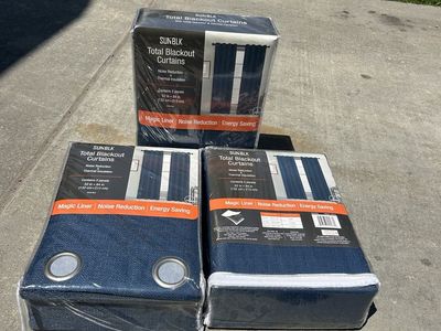 SunBLK Total Blackout Curtains Everly Navy 52x84 Inch Grommet Top 2 Panels