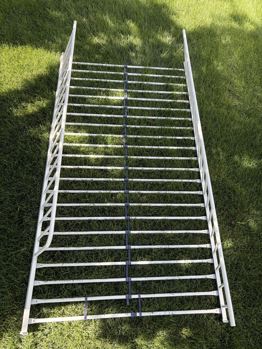 FREE— Loft bed!!! White Metal Twin Bed Frame Headboard Footboard Slats Rails, Good Condition