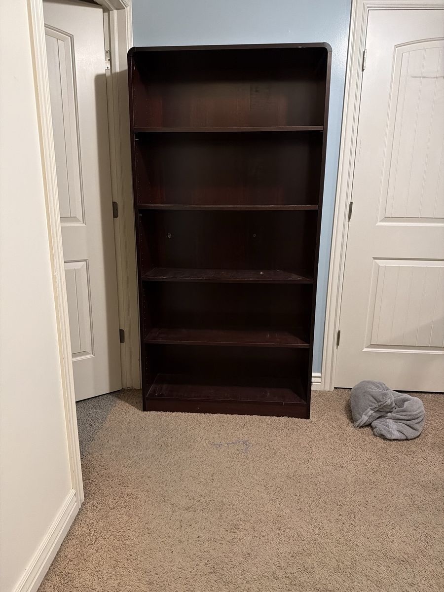 Dark Wood Tall Bookshelf with 5 Shelves