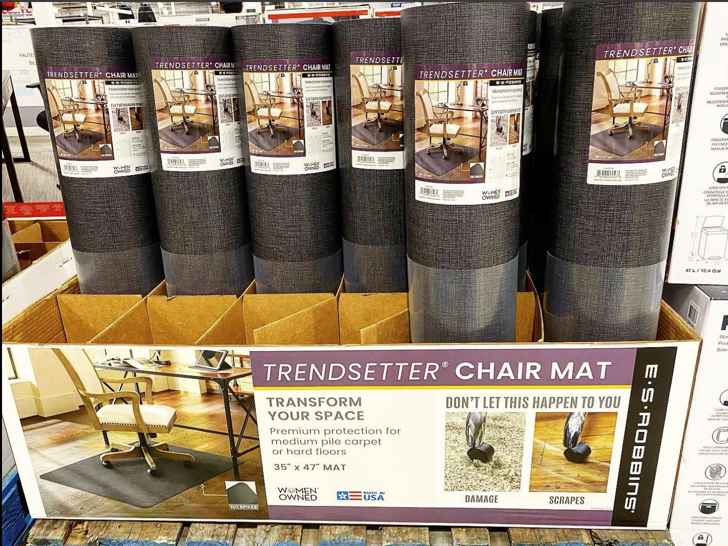 ES Robbins TrendSetter 35"x47" Charcoal Office Desk Chair Mat - Vinyl Floor Protector for Carpet/Hard Floors