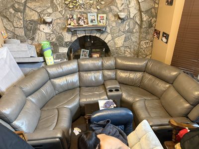 Grey leather sectional good condition