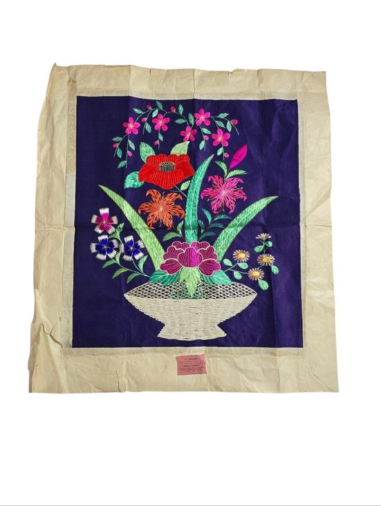 Antique Japanese Meiji Silk Embroidery By S. Yegami Nagasaki – Floral Basket