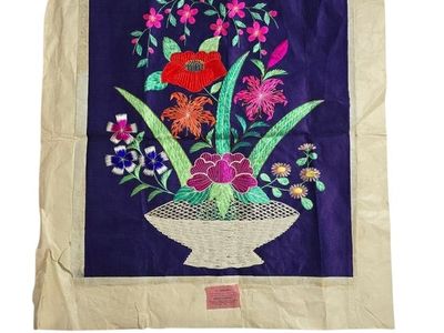 Antique Japanese Meiji Silk Embroidery By S. Yegami Nagasaki – Floral Basket